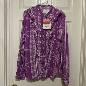 The Shirt Rochelle Behrens L Kimberly Shirt Violet Button Up Long‎ Sleeve NEW